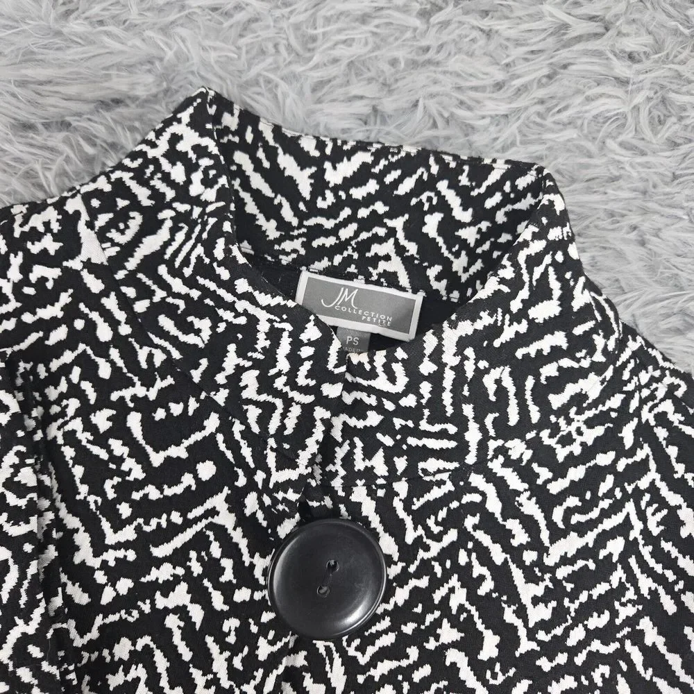 JM Collection Womens PS Black & White 3/4 Sleeve 3 Button Front Jacket‎